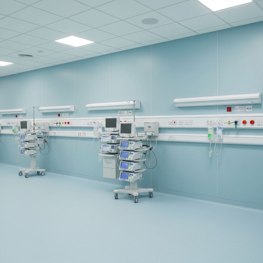 NHS Hospital Ward Refurbishment - Antimicrobial cladding installation for hospital patient care areas with infection control properties and impact-resistant finish