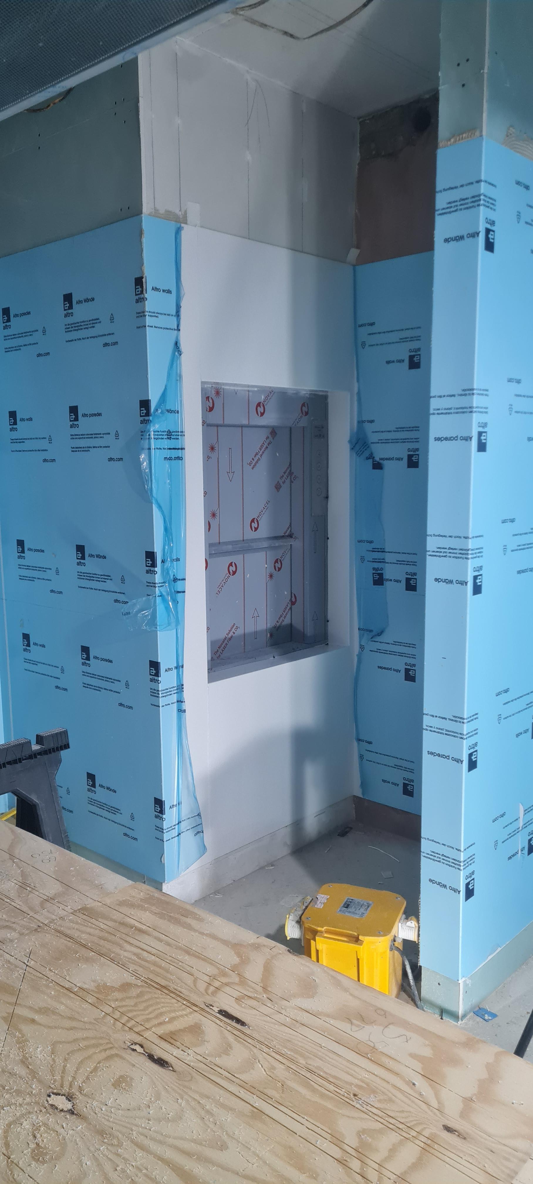 Hygienic wall cladding installation in London basement kitchen