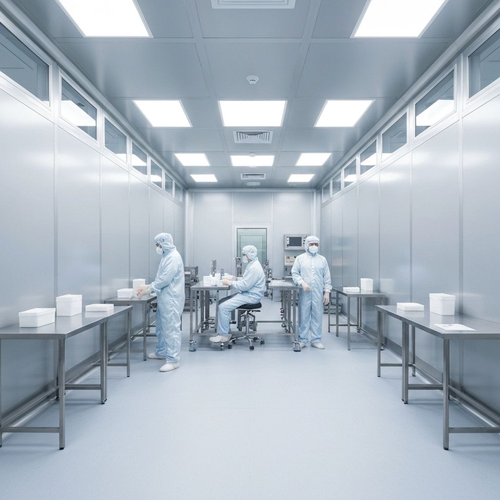 Pharmaceutical cleanroom with GMP-compliant antimicrobial cladding and controlled environment